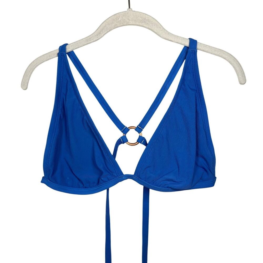 Blue Ribbed Triangle Bikini Swimsuit Top Women's Large